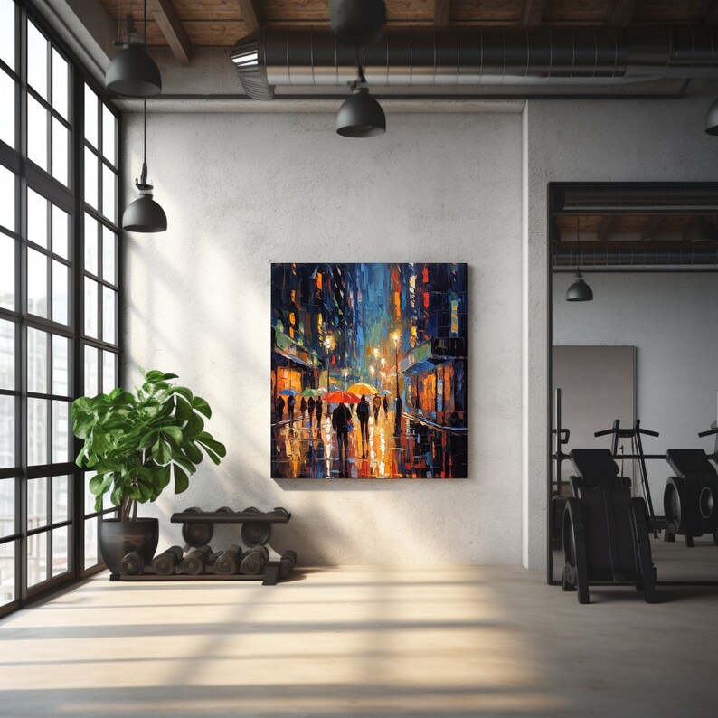 Rainy City Night Digital Art Print Oil Painting Street Scene With ...