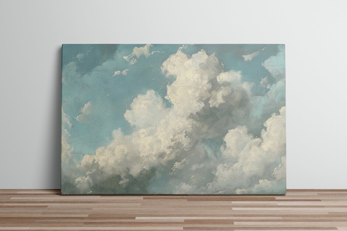 Blue Sky With White Thick Clouds Art Print Oil Canvas Painting Large ...