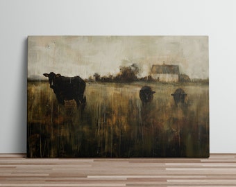 Rustic Farmhouse Canvas Wall Art Print with Farm Animals Vintage Style