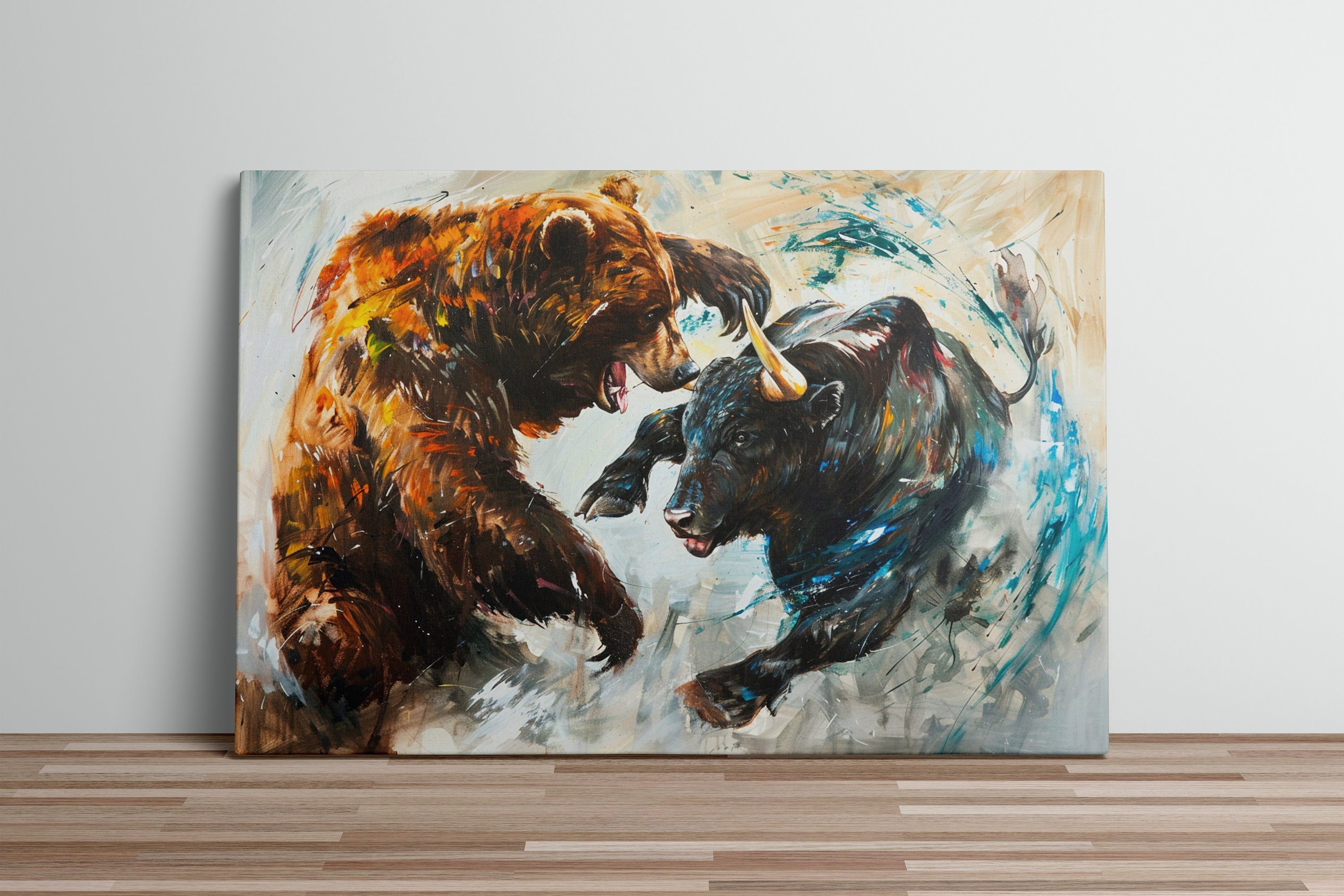 Abstract Bulls Vs Bears Market Fight Canvas Art Print for Traders and ...