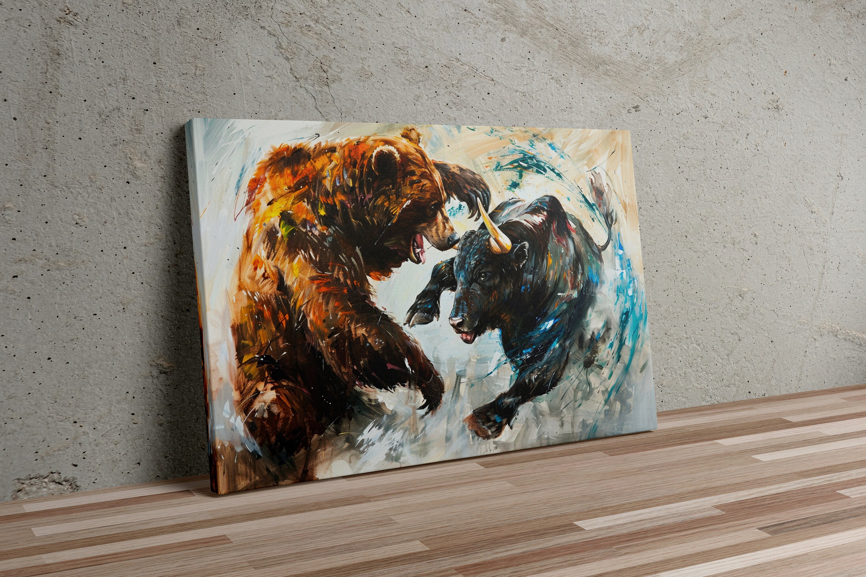 Abstract Bulls Vs Bears Market Fight Canvas Art Print for Traders and ...