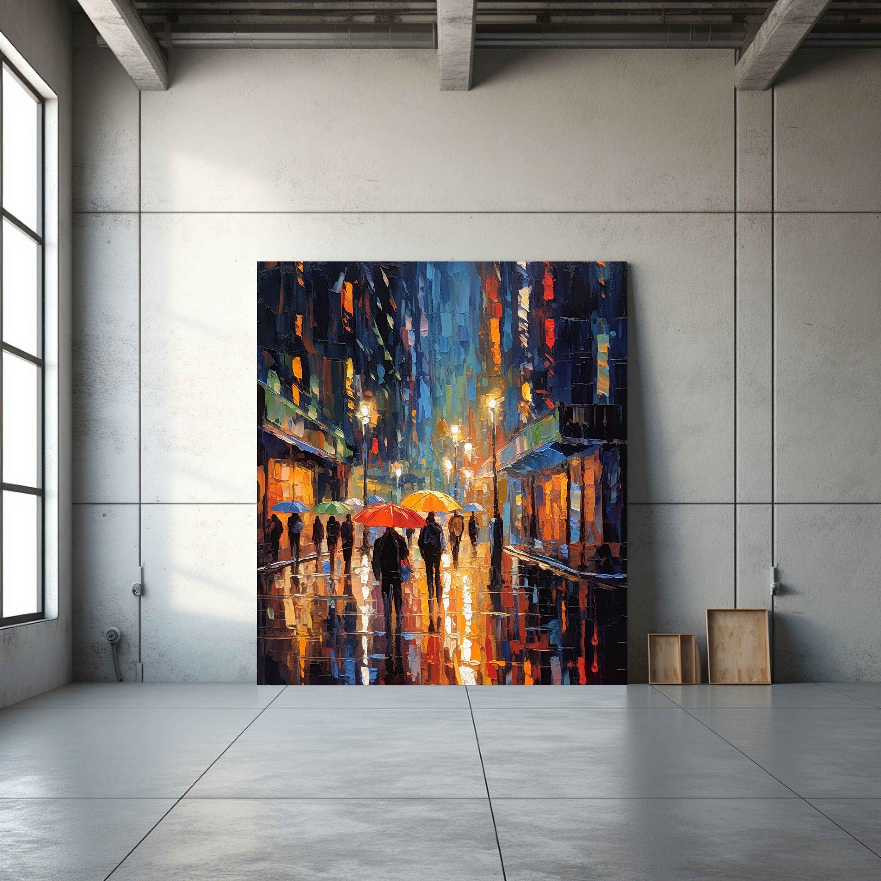 Rainy City Night Digital Art Print Oil Painting Street Scene With ...