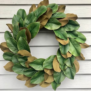 Magnolia leaf wreath for front door, Farmhouse wreath, Year round decor, Modern farmhouse, All season decor, Entryway magnolia wreath