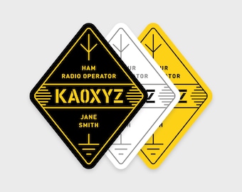 Ham radio • Call sign sticker pack • Personalized • Waterproof • Dishwasher-safe • Ideal for a laptop, handheld, water bottle, or phone case