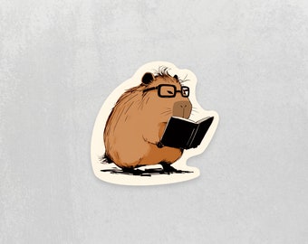 Capybara sticker • Bookish sticker • Ideal capybara gift for a laptop, Kindle, or water bottle • Waterproof • Dishwasher-safe