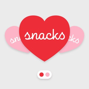 I love snacks • Heart sticker • Waterproof sticker • Dishwasher-safe • Ideal for a water bottle, laptop, tablet, Kindle, or phone case