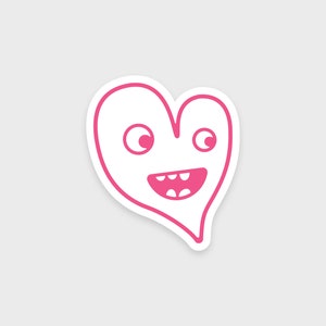 Cute sticker • Happy heart • Smiley face • Weird sticker • Waterproof • Dishwasher-safe • Ideal for a water bottle, laptop, or phone case