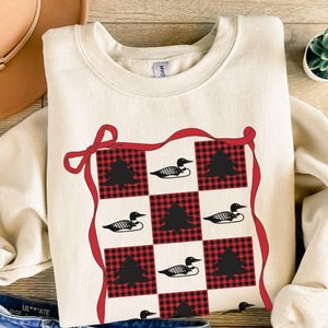 Loon Gifts Christmas Sweatshirt Mom Gift Loon Lover Shirt Loon Mom Christmas Gift Cabin Decor Grandma Red and Black Plaid Loon Shirt
