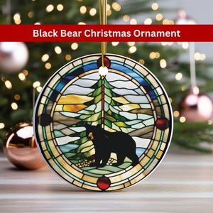Black Bear Christmas Ornament Ceramic w Stained Glass Design Print Black Bear Ornament Christmas Gift for Bear Lover Black Bear Gifts Spirit