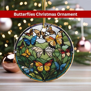 Butterflies Christmas Ornament Ceramic w Stained Glass Design Butterfly Ornament Monarch Butterfly Lover Gift Yard Art Gifts Christmas Decor