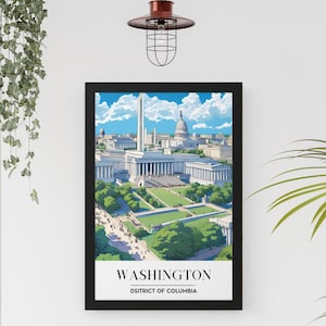 Washington D.C. Travel Poster U.S. Capitol Framed City Print Washington DC College Intern Student Trip Graduation Gift Dorm Decor Wall Art
