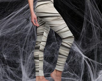 Mummy Leggings Halloween Costume Women's Halloween Leggings Mummy Wrap Print Tights Creepy Horror Clothing Yoga Pants Gothic Cosplay Outfit