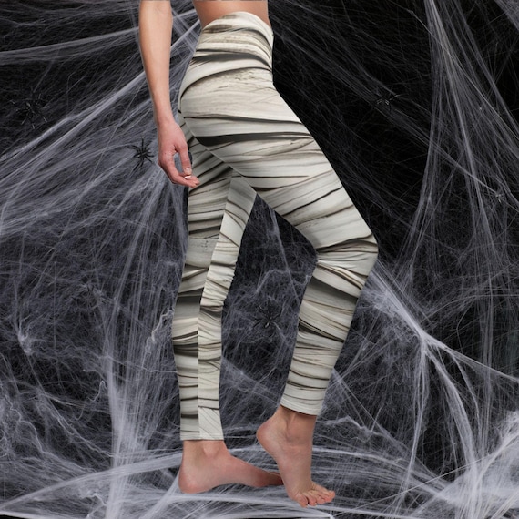 Mummy Leggings Halloween Costume Women's Halloween Leggings Mummy Wrap Print Tights Creepy Horror Clothing Yoga Pants Gothic Cosplay Outfit