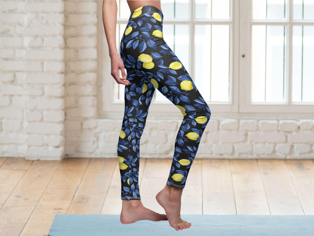 Lemon Leggings Black Yellow Lemons Pattern Print Womens Leggings ...