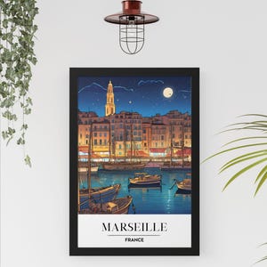 Marseille At Night Poster Marseille Poster Framed City Print France Travel Poster Vacation Gifts French Mediterranean Wall Art Gift Decor