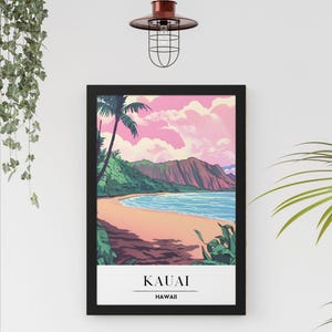 Kauai Travel Poster Kauai Vacation Trip Souvenir Framed Kauai Art Print Wall Art Hawaii Retiree Gift Hawaiian Beach Party Tropical Decor
