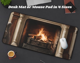 Dark Academia Desk Mat Neoprene Mat with Fireplace Design Deskmat Gaming Mouse Pad Writing Desk Blotter Office Decor Desk Accessories Gift