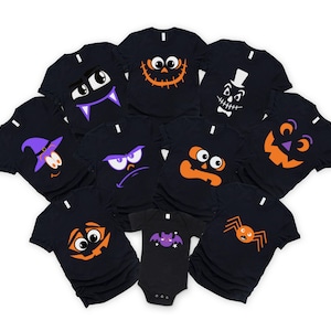 Halloween Group Shirts Cute Family Halloween Costume TShirts Matching Teacher Halloween Shirts Trick or Treat Group Funny Pumpkin Faces Tees