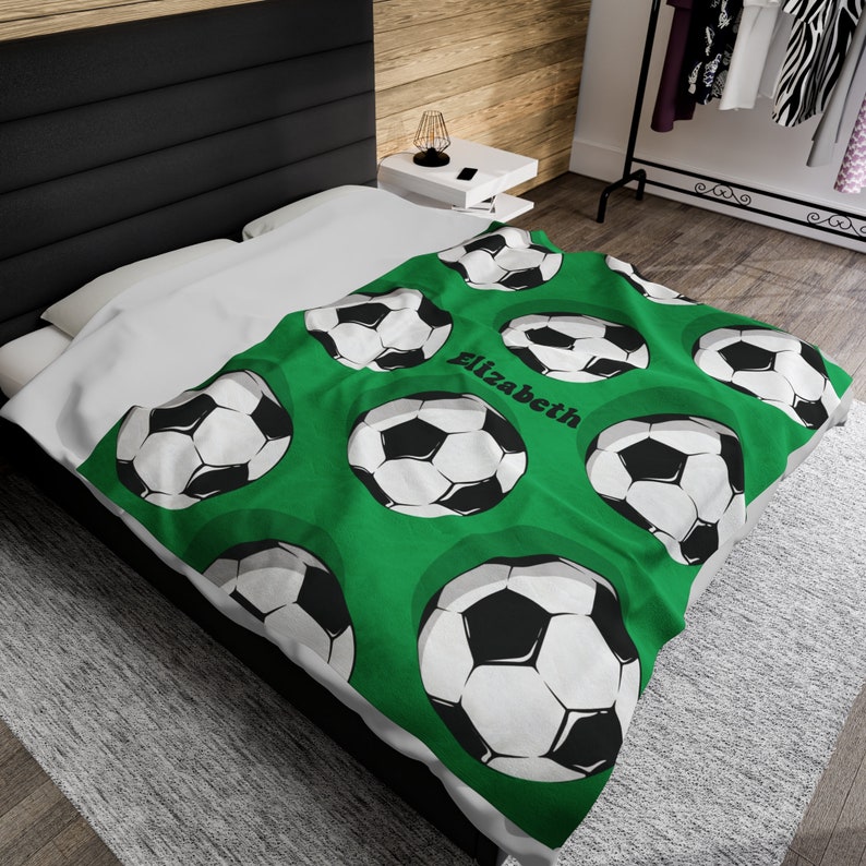 Custom Soccer Ball Blanket Personalized Name Blanket Green Personalized
