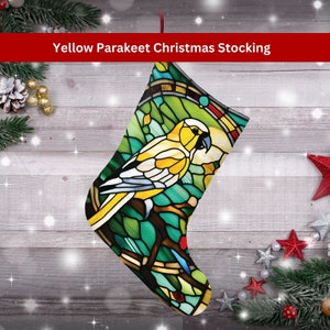 Yellow Parakeet Christmas Stocking Bird Stocking Christmas Stocking for Yellow Budgie Gift Parrot Lover Parrot Toys Bird Mom Dad Bird Gifts