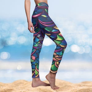 Mermaid Leggings Halloween Mermaid Costume Leggings Womens Blue Green Fish Scale Pattern Yoga Pants Cosplay Outfit Mermaid Clothing Tights