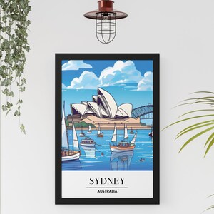 Sydney Australia Travel Poster Framed Print Sydney Opera House Australian Vacation Gifts Aussie Harbor Wall Art Home Apartment Dorm Decor