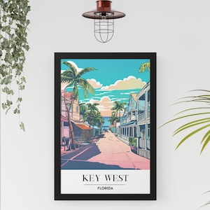 Key West Travel Poster Florida Vacation Souvenir Framed City Print Florida Keys Wall Art Florida Retiree Gift Tropical Beach House Decor
