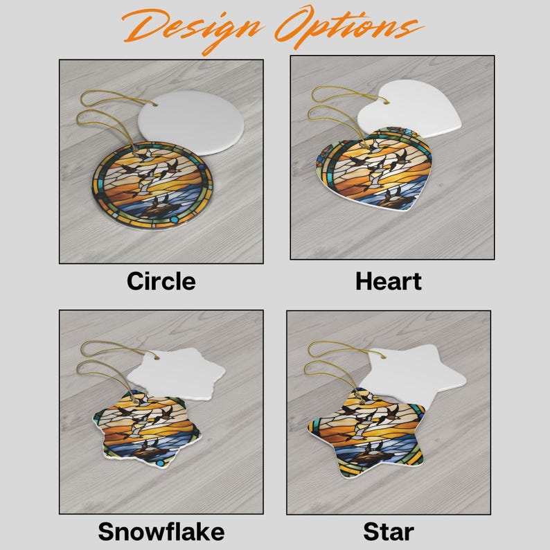 Flying Ducks Christmas Ornament Ceramic W Stained Glass Design Duck