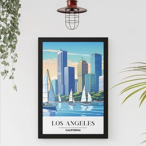 Los Angeles Travel Poster of LA Framed Print California Vacation Souvenir Los Angeles City Wall Art Housewarming Gift Apartment Home Decor