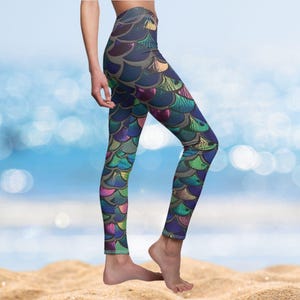 Mermaid Leggings Halloween Mermaid Costume Leggings Womens Blue Green Fish Scale Pattern Yoga Pants Cosplay Outfit Mermaid Tights Clothing