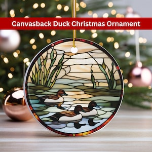 Canvasback Ducks Christmas Ornament Ceramic w Stained Glass Design Print Duck Hunter Ornament Duck Hunting Dad Gift Duck Lover Feeder