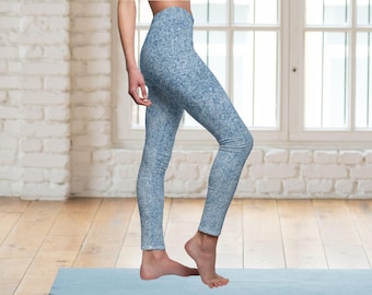 Simulated Denim Print Womens Leggings Faux Light Blue Jeans Workout Yoga Pants Summer Tights Halloween Costume Adult Cosplay Outfit Gift