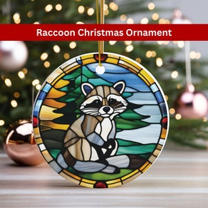 Christmas Raccoon Ornament Ceramic w Stained Glass Design Print Raccoon Ornament Raccoon Art Lover Gifts Raccoon Gifts Funny Trash Panda