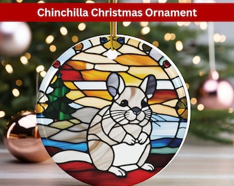 Chinchilla Christmas Ornament Ceramic w Stained Glass Design Print Pet Chinchilla Ornament Chinchilla Accessories Cage Toys Christmas Gifts