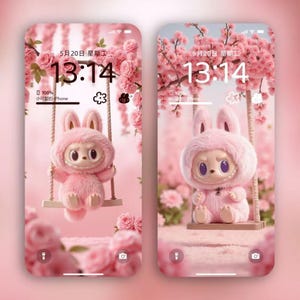 2 foto's live wallpaper Labubu Playing on the Swing 1 live wallpaper iPhone Android Bewegende achtergronden Labubu, png PNGEgg