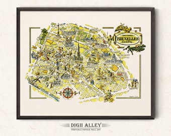 Fun Map of Brussels - Bruxelles Center, Belgium – Digital