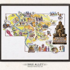 Fun Map of Italy Rome Pontificia – Digital Download PRINTABLE Vintage Pictorial Old Illustration Italian Wall Art Gift Travel Adventure Map