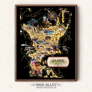 Fun Map of North Japan - East Asia Digital Download PRINTABLE Vintage Map Art Whimsical Illustration Adventure Japanese Wall Art Décor