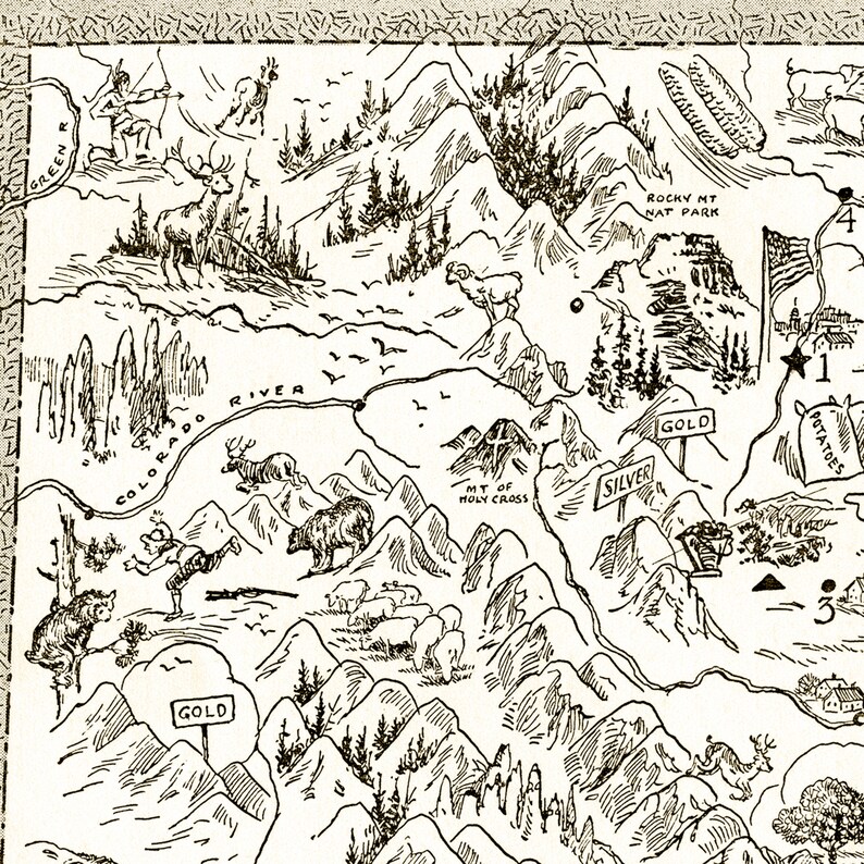 Pictorial State Map of Colorado – Digital Download PRINTABLE Vintage ...