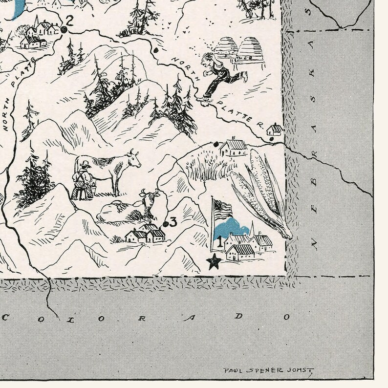 Pictorial Map of Wyoming Digital Download PRINTABLE Vintage Fun Old ...