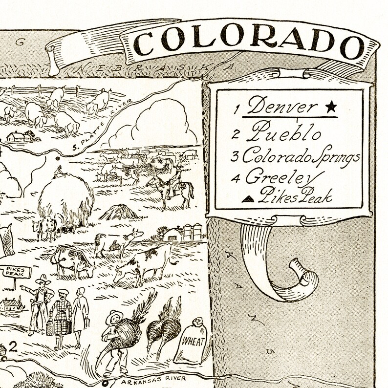 Pictorial State Map of Colorado – Digital Download PRINTABLE Vintage ...