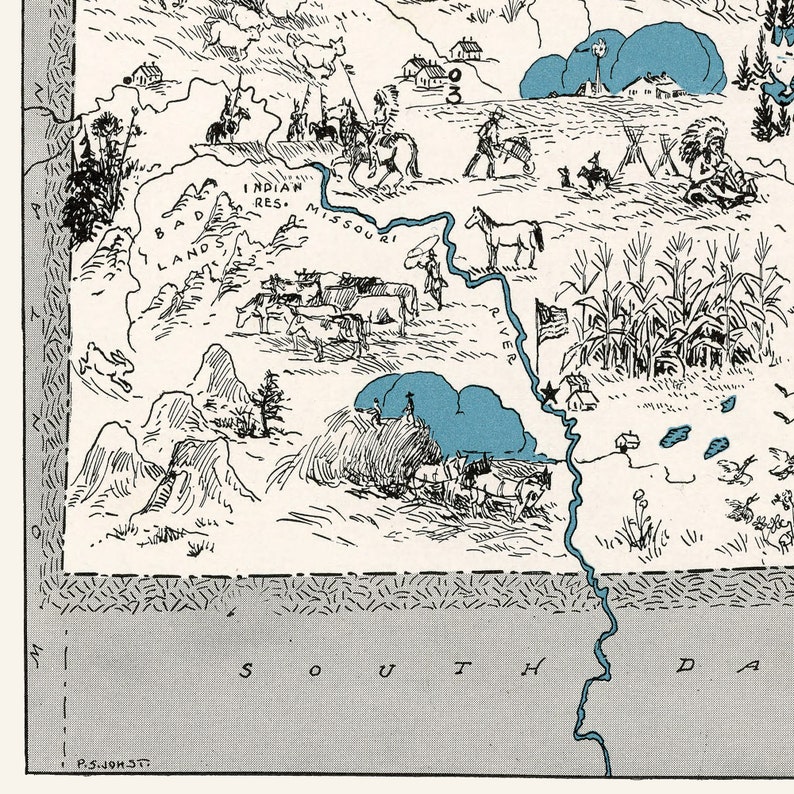 Pictorial Map of North Dakota Digital Download PRINTABLE - Etsy