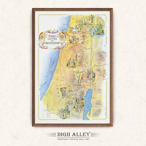 Alte Karte von Jerusalem in Israel im Nahen Osten - Digitaler Download DRUCKBARE Vintage bildhafte Karikatur Druck Illustration Wandkunst