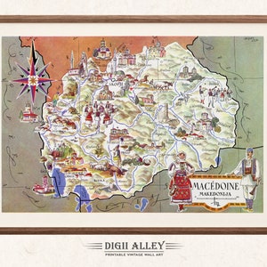 Alte Landkarte Mazedonien - Digital Download DRUCKBARE Vintage Spaß Bildliche Illustration Wand Kunst Dekor Reise Abenteuer Karte Europa