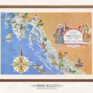 Alte Karte von Nord-Kroatien - digitaler Download DRUCKBARE Vintage Spaß bildhafte Illustration Wand Kunst Dekor Reise Abenteuer Landkarte Europa