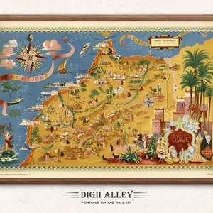 Fun Map of North Africa – Digital Download PRINTABLE Vintage Old Pictorial Map Geography Illustration African Wall Art Adventure Travel Map