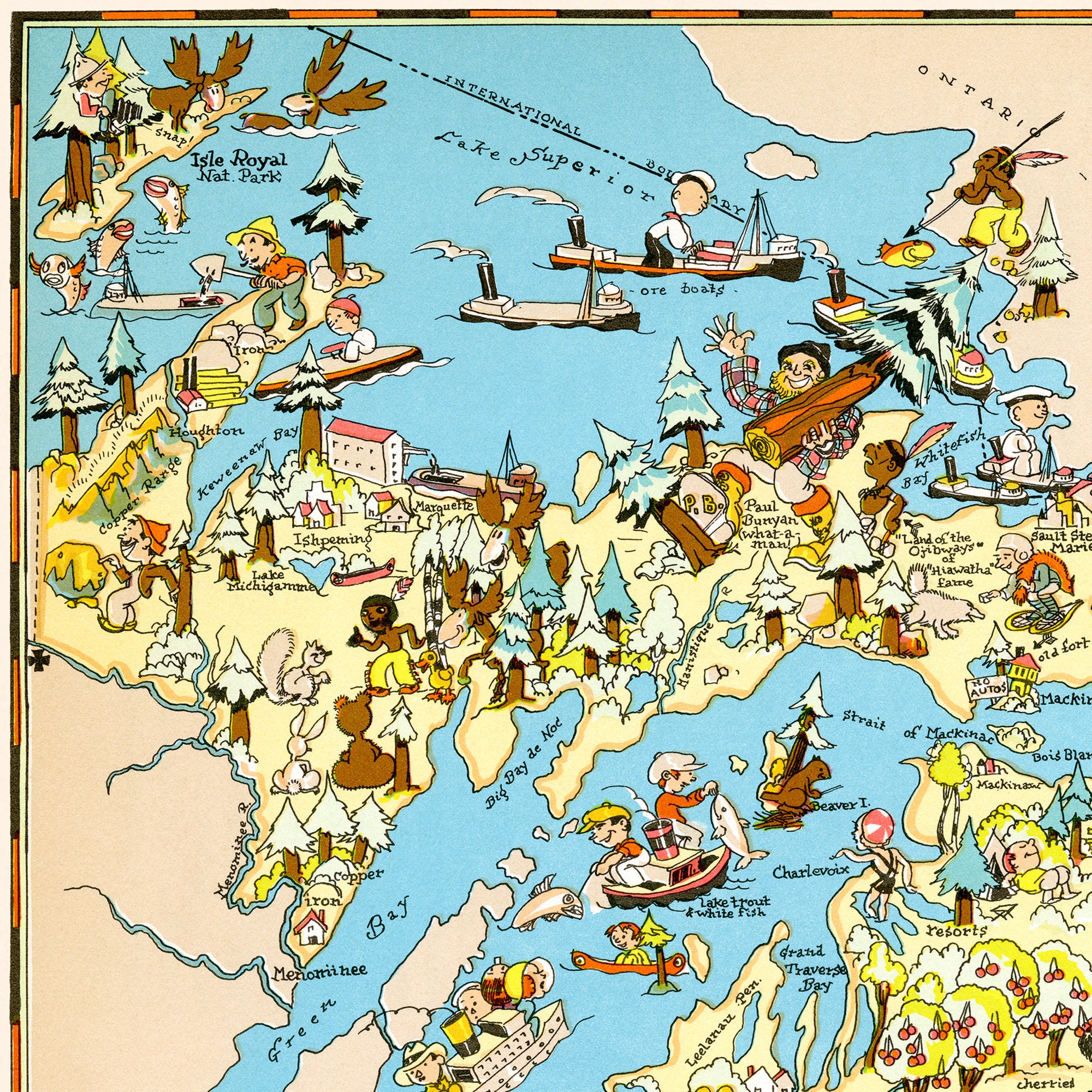 Fun State Map of Michigan – Digital Download PRINTABLE Vintage ...