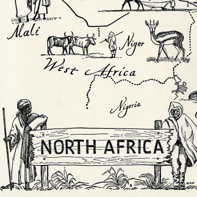 Map of North Africa – Digital Download PRINTABLE Vintage Pictorial Fun ...