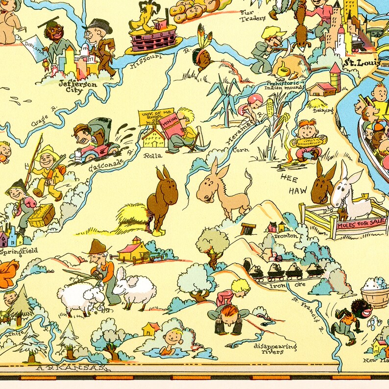 Fun State Map of Missouri Digital Download PRINTABLE Vintage Pictorial ...