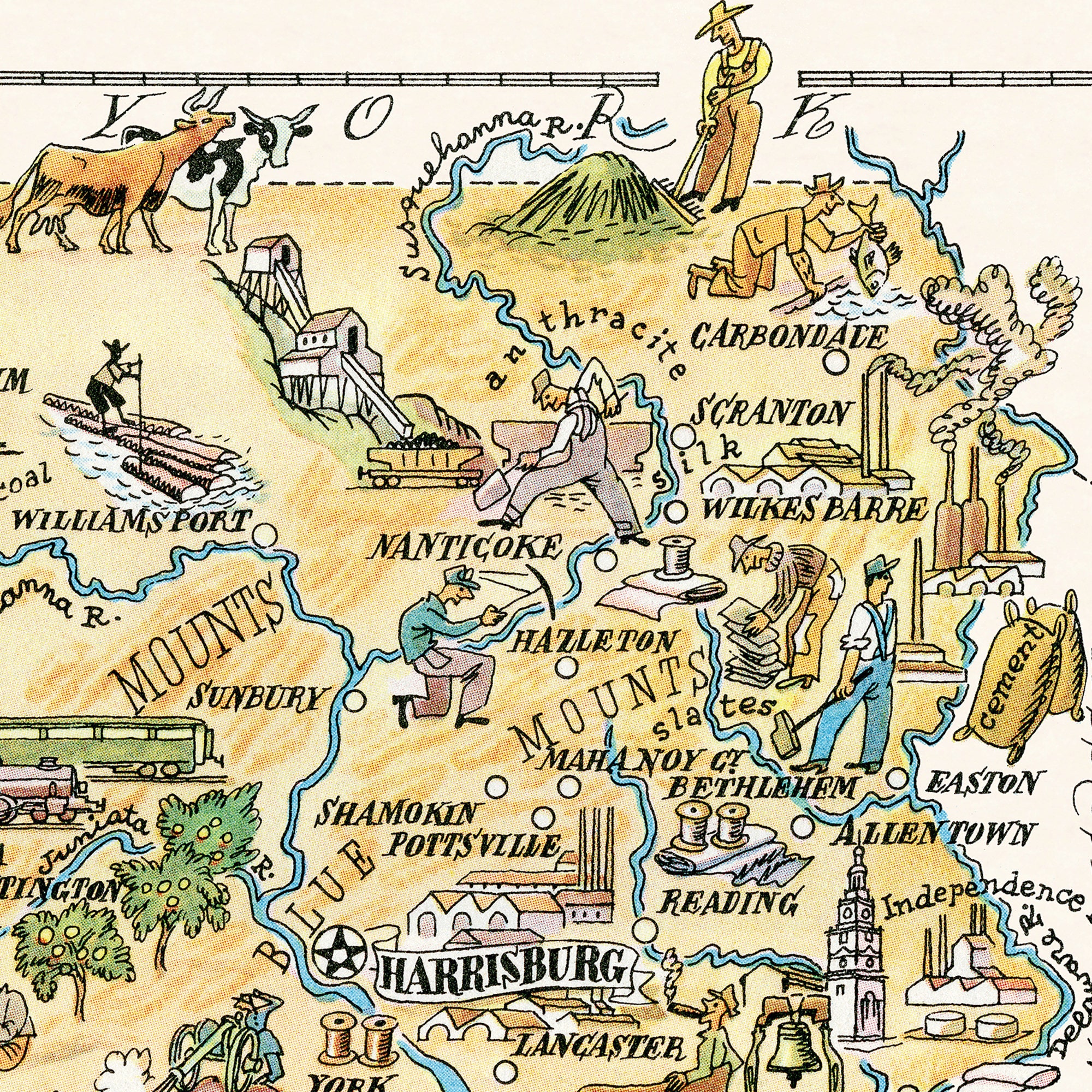Fun State Map of Pennsylvania – Digital Download PRINTABLE Vintage ...